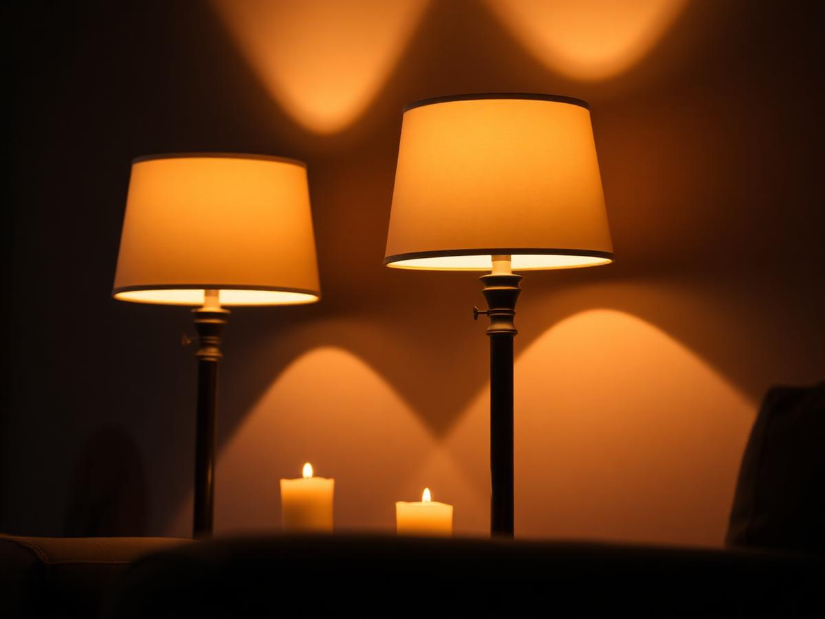 Cosy evening lighting from two warm glowing lampshades