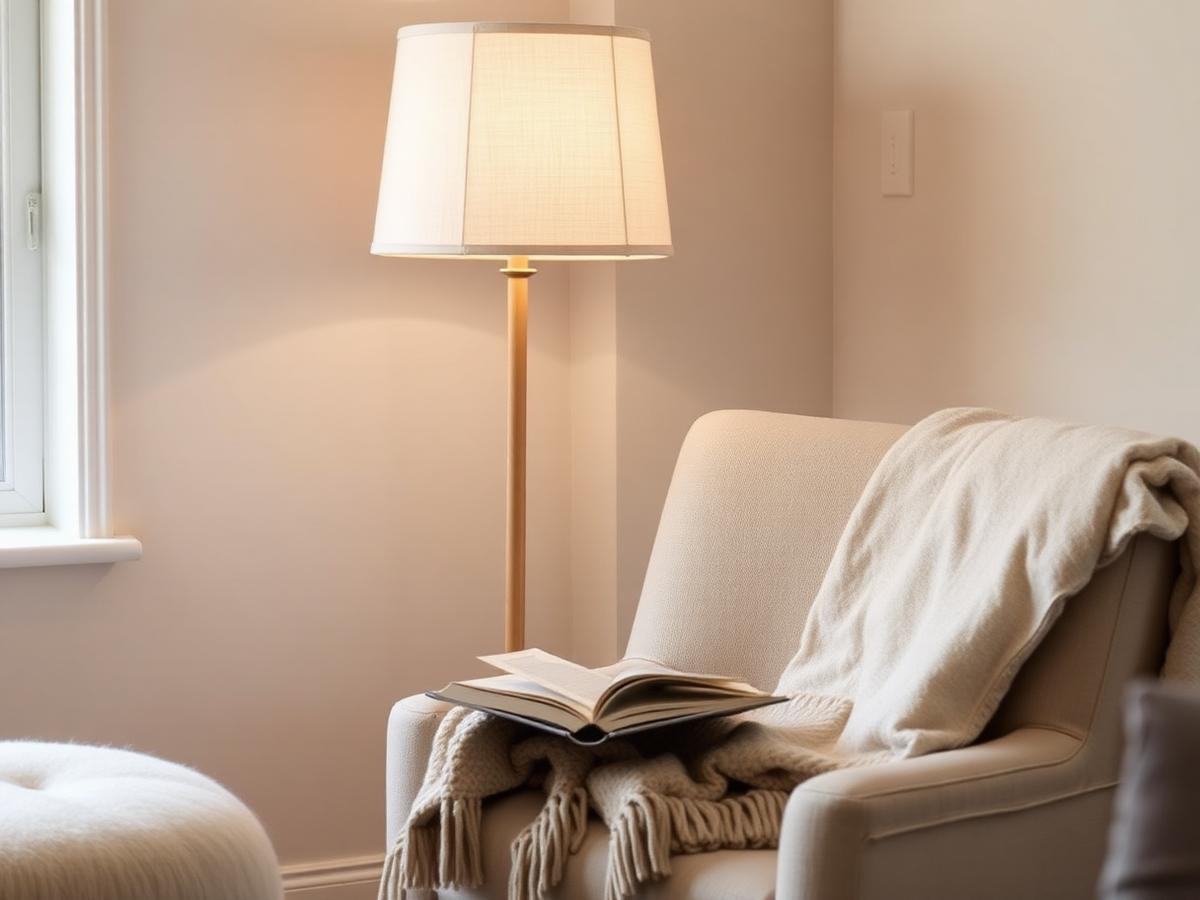 Lampshade styled in a reading corner